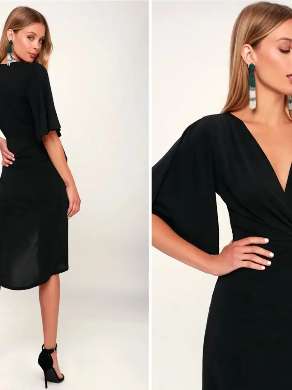 Lulu's Dulcet Washed Black Surplice Midi Dress - Picture 2 of 5